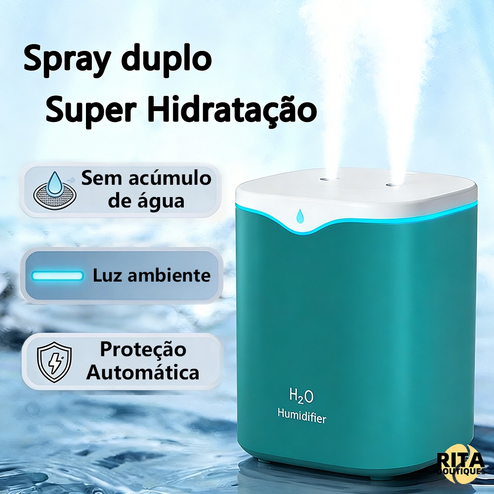Umidificador Grande 2000ML Com Saída Dupla Luzes Silencioso e Neblinas Controláveis LED Coloridas