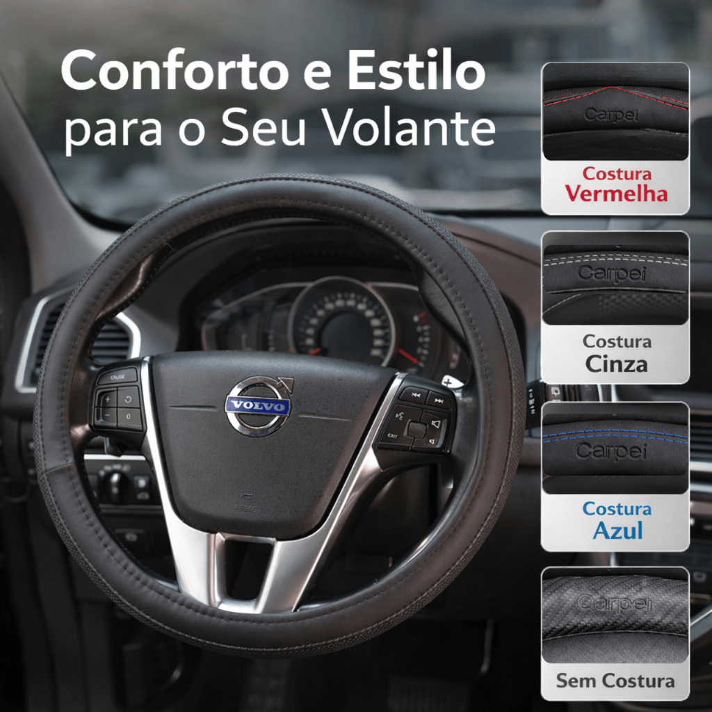 Capa para Volante Automotivo Fibra de Carbono Antiderrapante Universal Premium 38CM