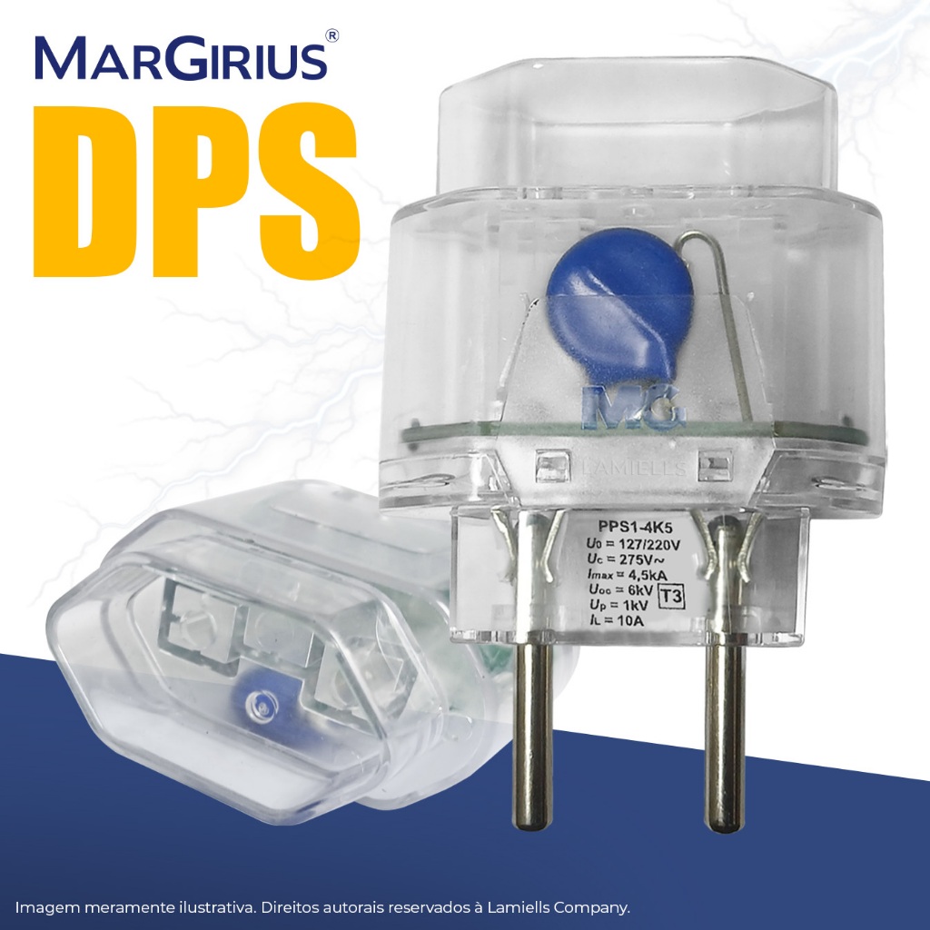 Protetor contra Surtos Elétricos e Raios DPS MarGirius Pocket Cristal de 2 Pinos 127/220v 10A