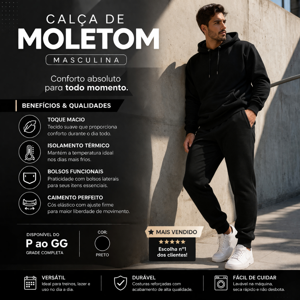 Calça Jogger Lisa com Punho e Bolso