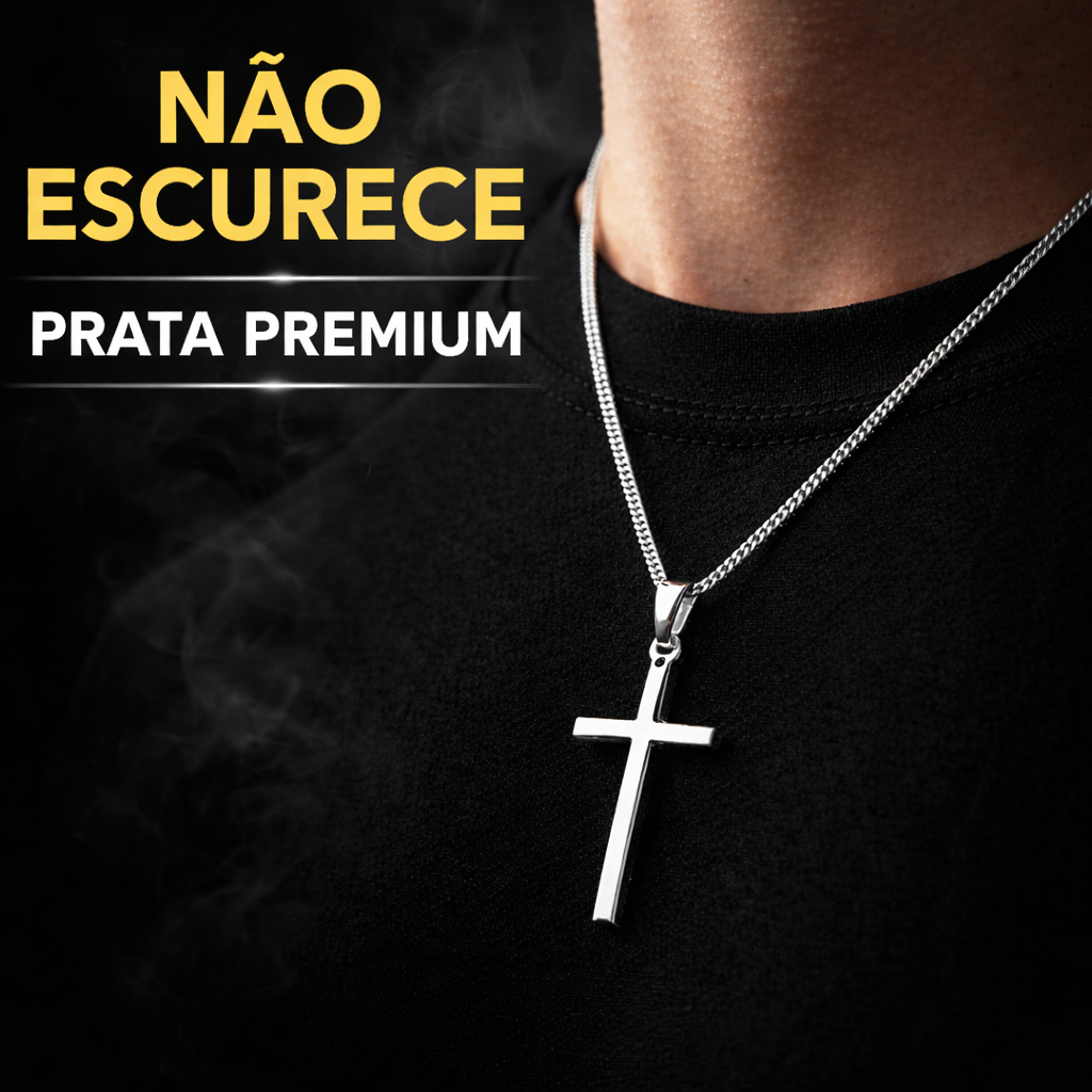 Colar Masculino Crucifixo Prata Corrente Grumet Fina 0,8mm Não Escurece Pingente Cruz Premium em Oferta na Shopee