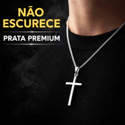 Colar Masculino Crucifixo Prata Corrente Grumet Fina 0,8mm Não Escurece Pingente Cruz Premium