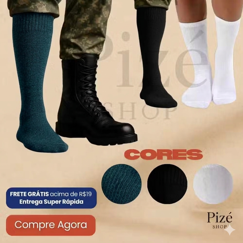 Meias Cano Longo para Coturno Táticas Algodão,Respiráveis e Reforçadas Opções 1 a 6 Pares(38–44) em Oferta na Shopee
