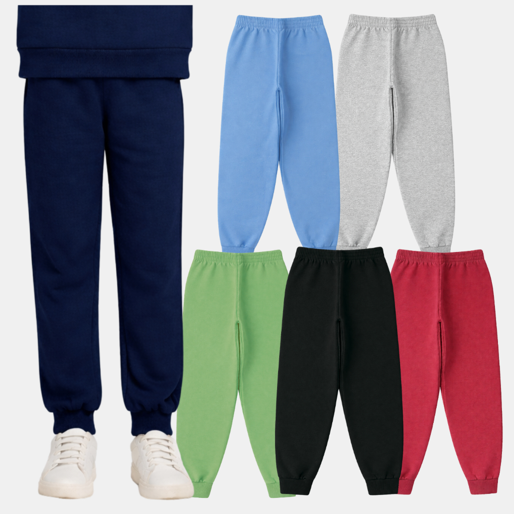 Kit Sortido 4 Calças Moletom Masculino c/ Punho Infantil Juvenil Básica Uniforme Escolar 1 ao 14