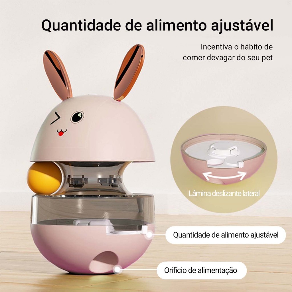 Brinquedo Interativo para Gatos Coelho Tumbler, Dispenser de Petiscos com Vara de Brincar
