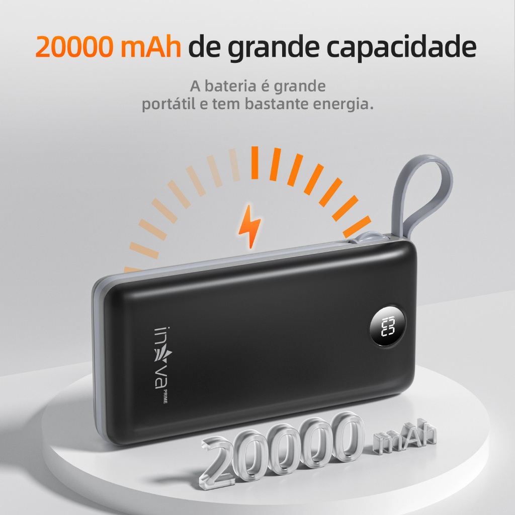 INOVA Carregador Portátil Power Bank Rápido 20000mah 2 Saídas Micro USB Type C