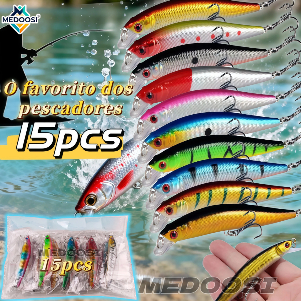 MEDOOSI Kit com 15 Iscas Artificiais para Truta - 9cm 8.5g Pesca  Meia Água - Realista com Anzol Duplo - Importada