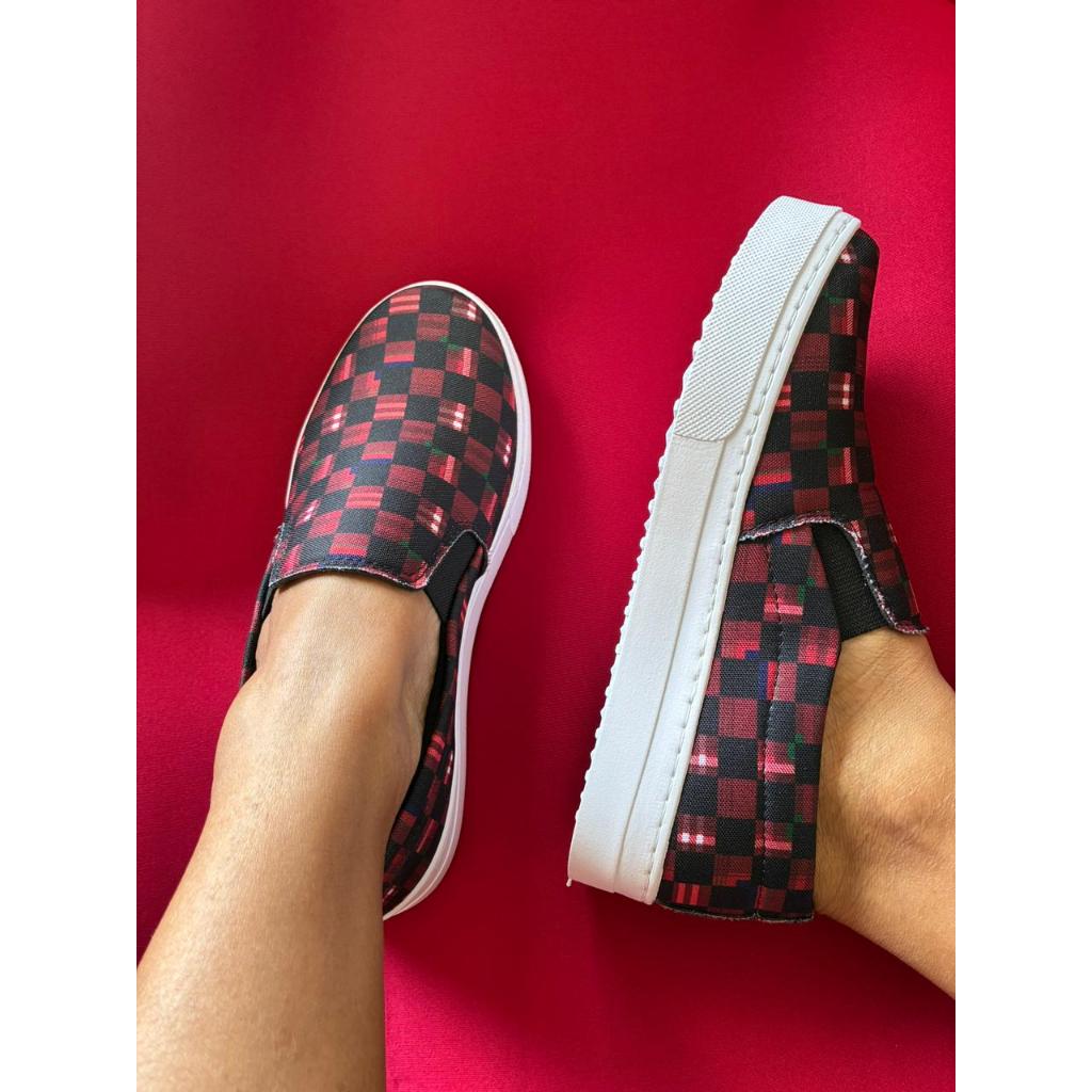 Sliper Floral Xadrez Rose Feminino Dk Shoes Lançamento Promoção Barato Delicado
