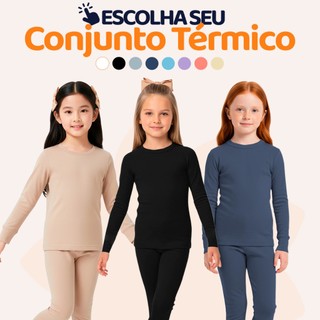 Conjunto Térmico Infantil Menina Kids Blusa e Calça Manga Longa Roupa de Frio Inverno Fem…