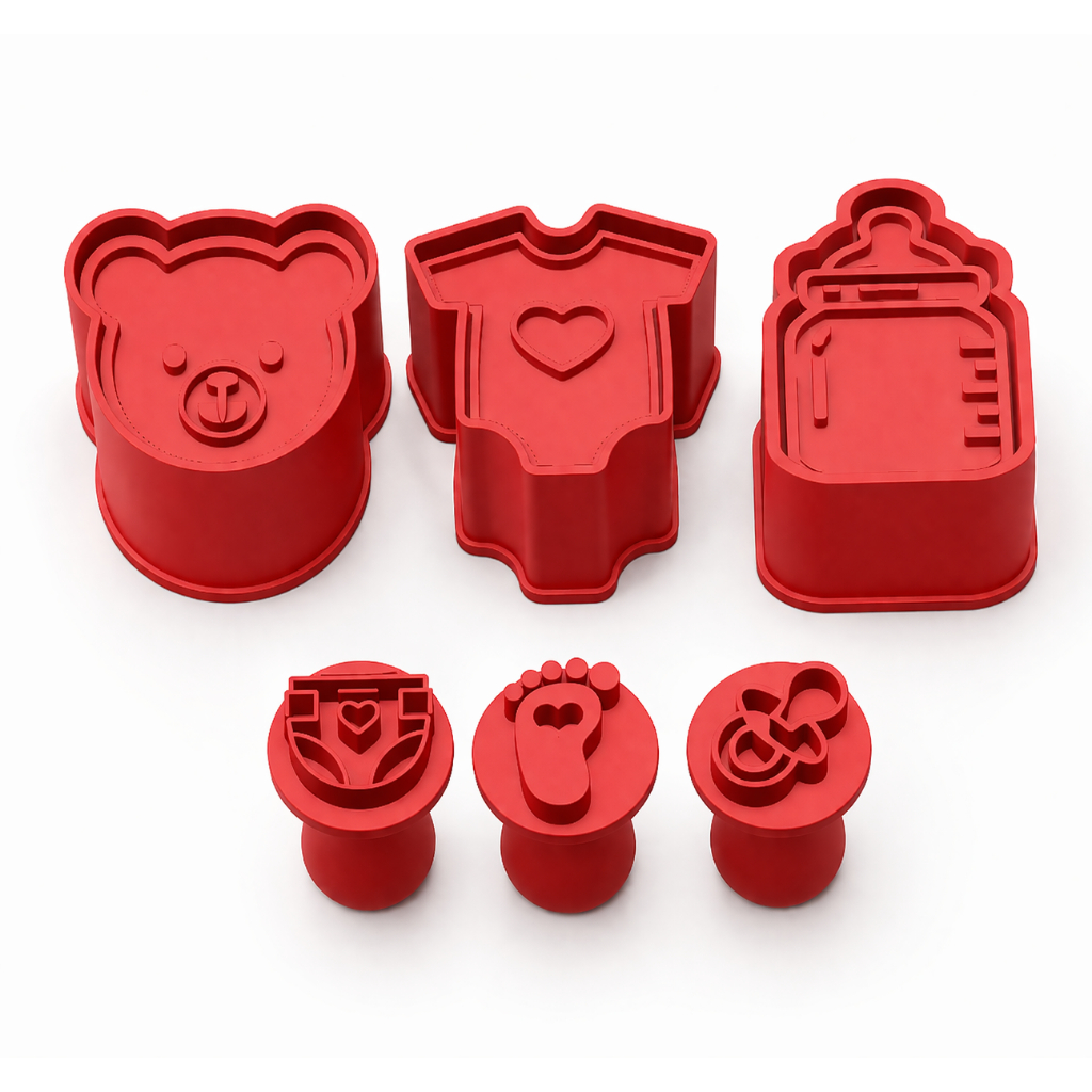 Kit Ejetor + Carimbo de Brigadeiro Tema Bebê | Ursinho Body Mamadeira Chá de Bebê Confeitaria 3D