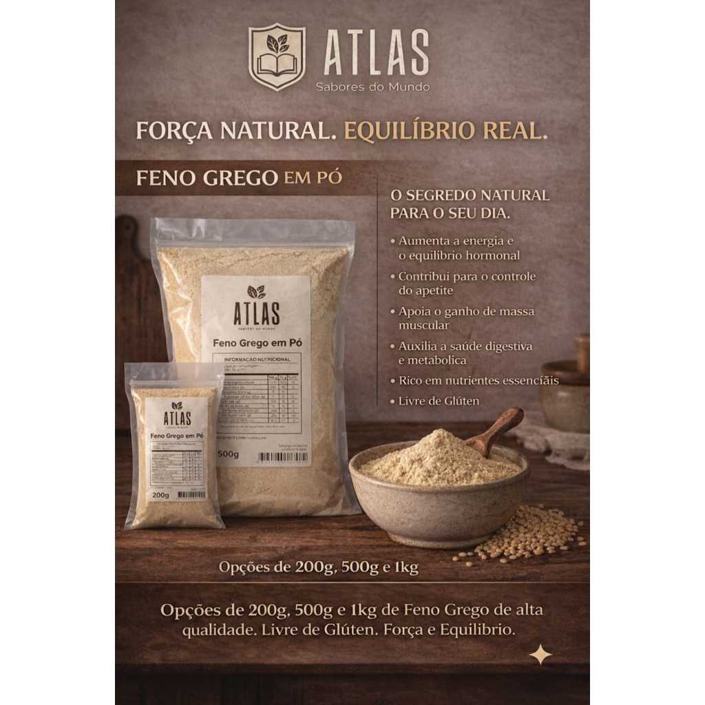 Feno Grego em pó 1kg - 500g - 200g - Atlas Sabores do Mundo