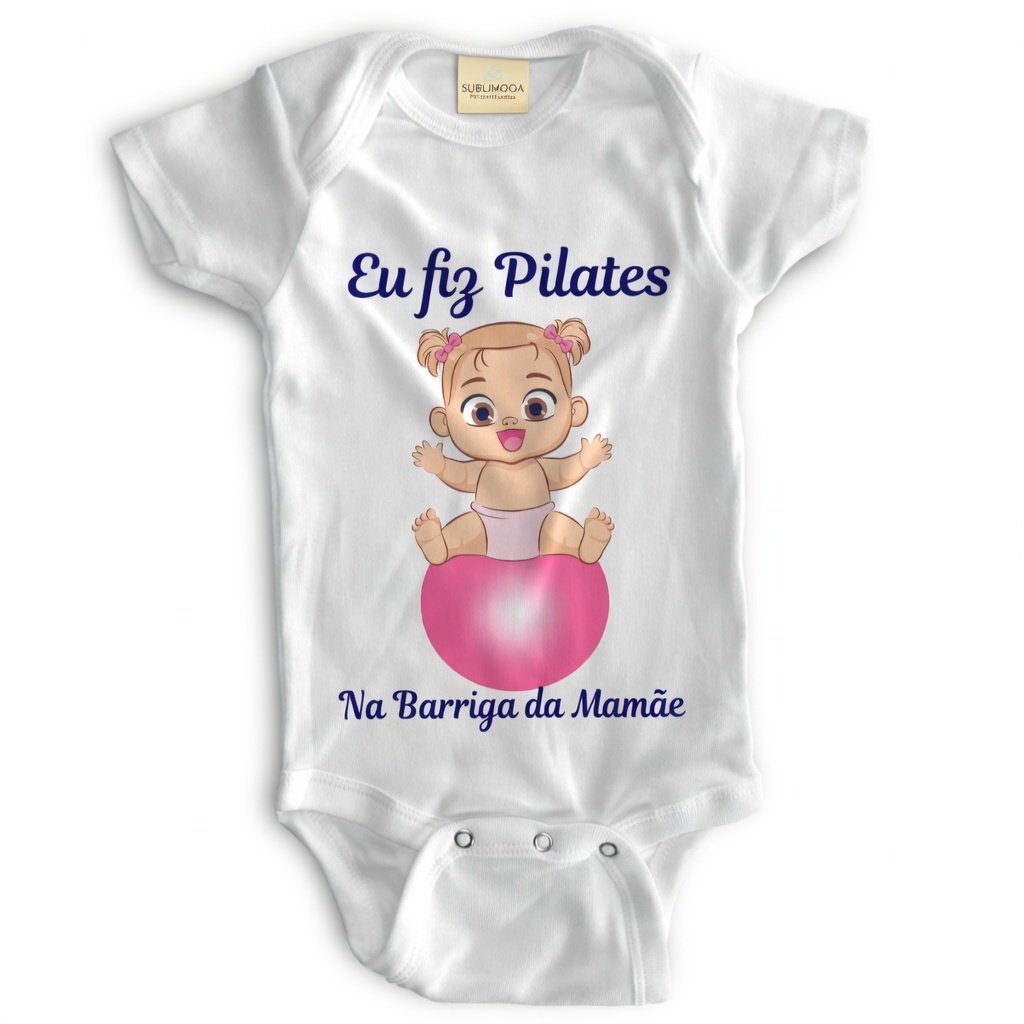 Body Bebê Personalizado - Eu fiz Pilates na Barriga da Mamãe - Poliéster + Elastano 🧘‍♀️💕 #01 em Oferta na Shopee