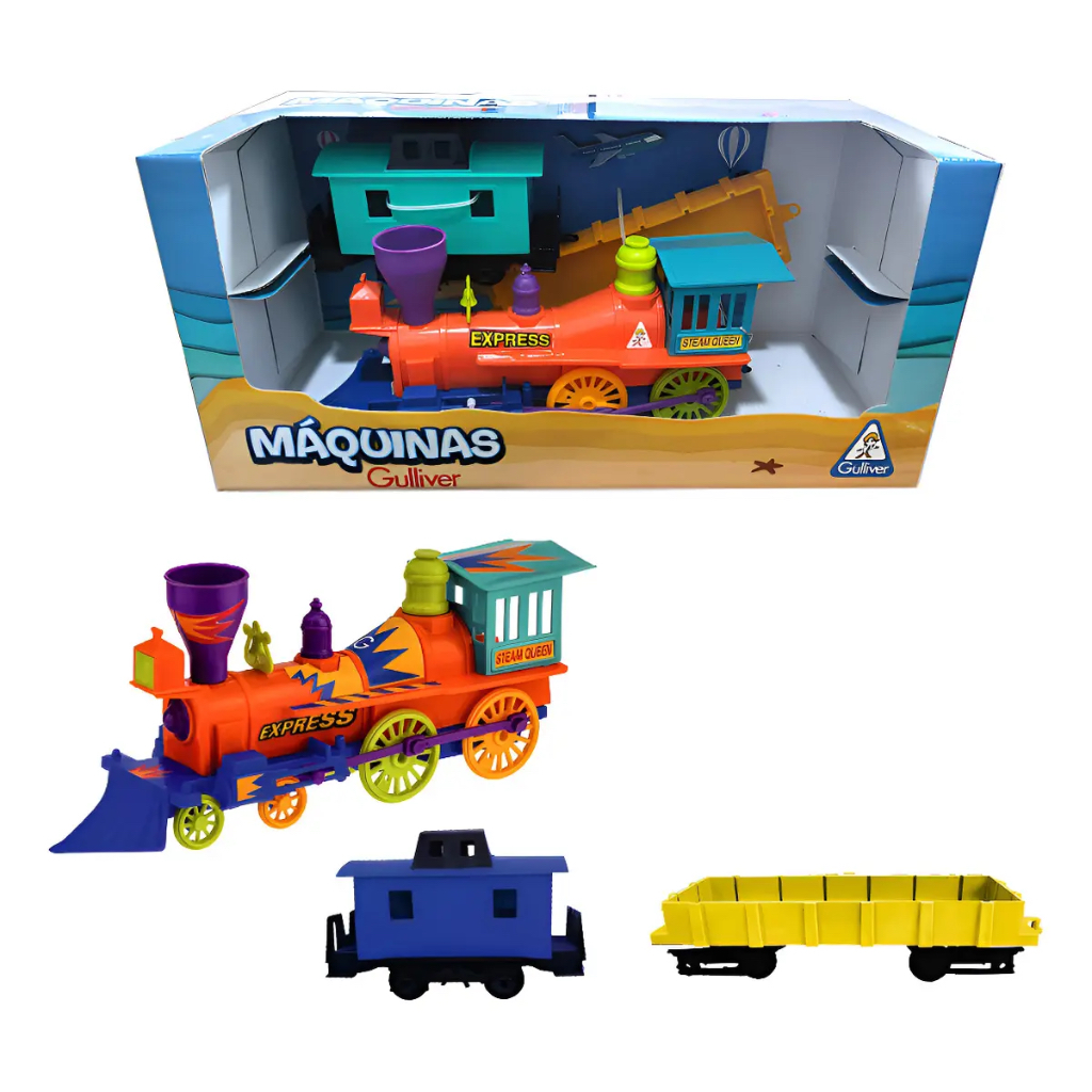 Trem Brinquedo Máquinas Express Gulliver Locomotiva e Vagões Plástico