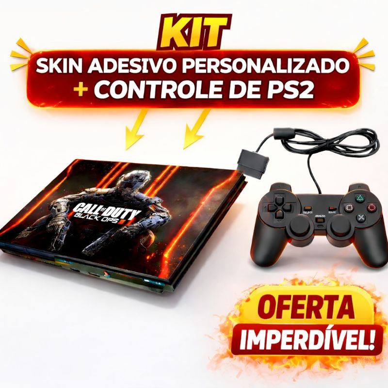 Kit Controle PS2 + Skin Personalizada Adesivo Premium Alta Qualidade Exclusivo