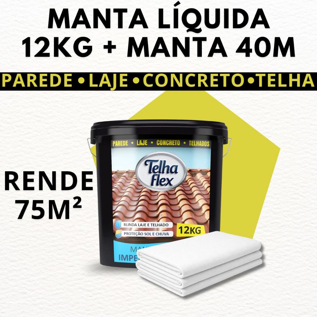 Impermeabilizante Manta Líquida 12kg + Manta Estrutural VP50 40m Contra Umidade Goteira e Vazamento