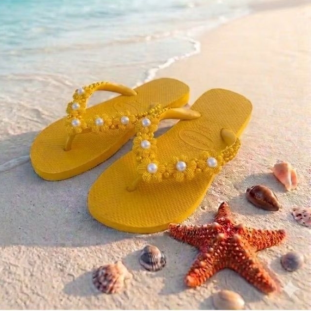 Chinelo Havaianas Top Original Bordado com Pérolas Chinelo feminino Tam 33 ao 40