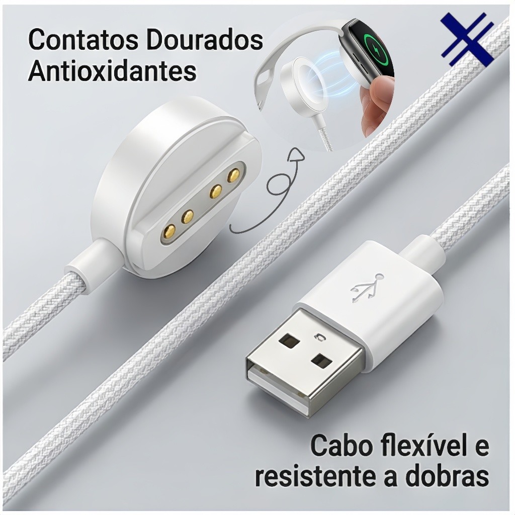 Base Carregador Magnético Indução Smartwatch USB Tipo C Rápido