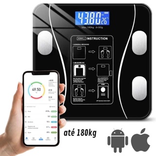 Balança Smart Corporal Bioimpedância com APP e Bluetooth Controle de Peso e IMC até 180 kg em Oferta na Shopee