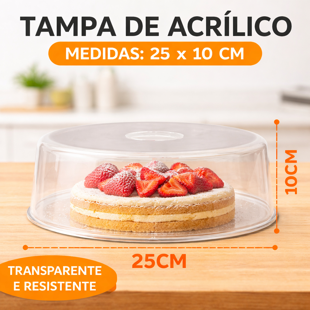 Cúpula Tampa 25cm Acrílico Para Boleira Porta Bolo