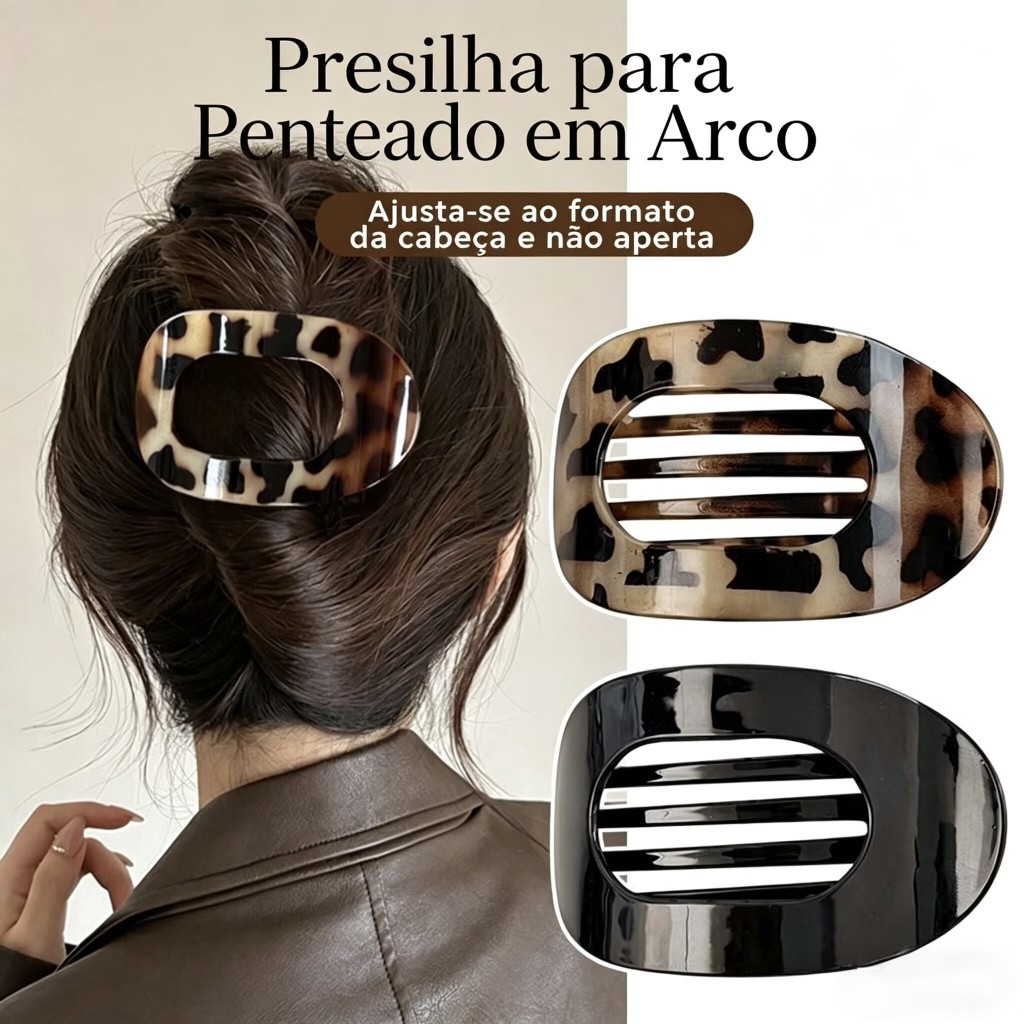 Prendedor de Cabelo Arco e Quadrado | Antideslizante para Coque, Não Aperta