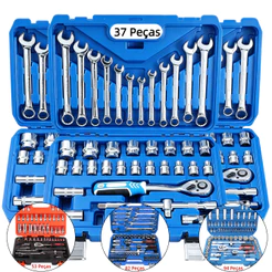 Kit de Ferramentas 37-94 Peças profissional jogo chave combinada soquetes e catraca grande