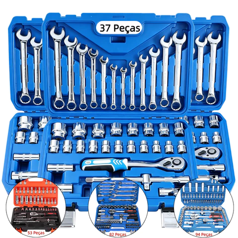 Kit de Ferramentas 37-94 Peças profissional jogo chave combinada soquetes e catraca grande