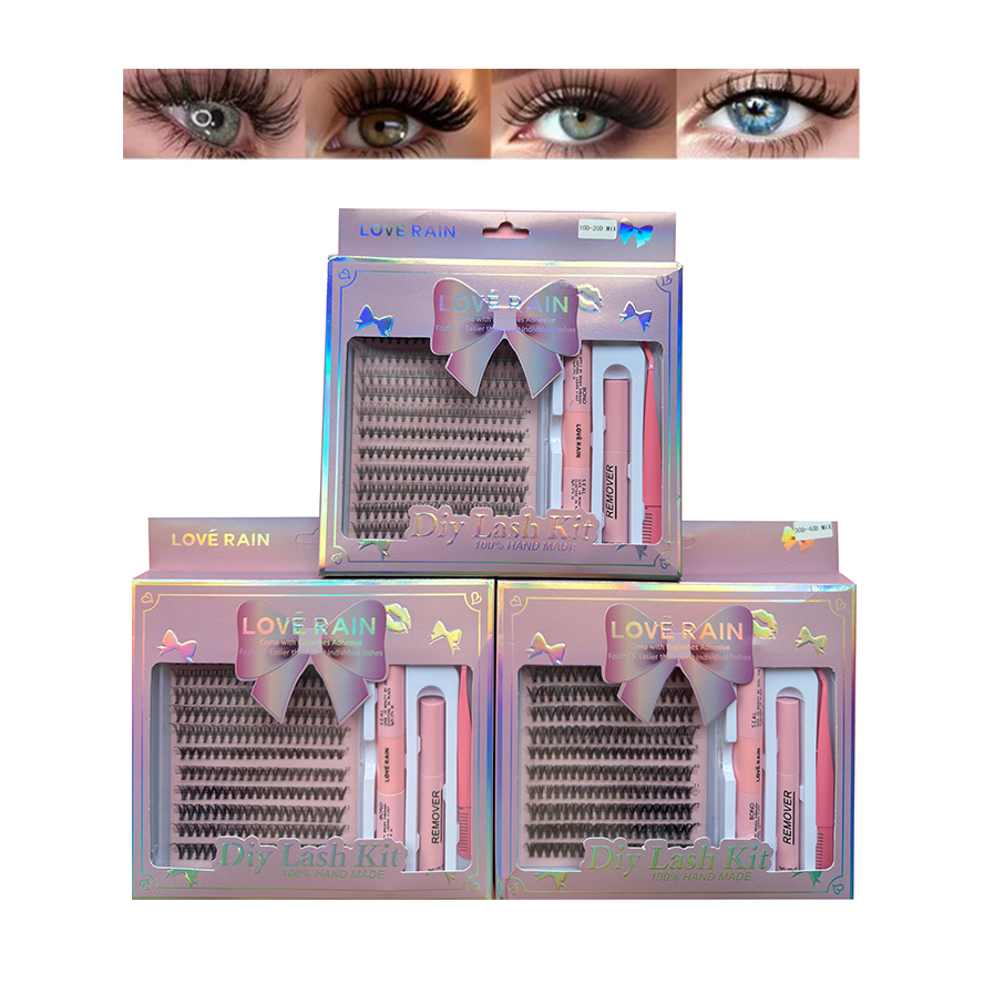 kit Cílios Tufos Mix 9-14 mm + Pinça + Cola e Removedor Extensões DIY