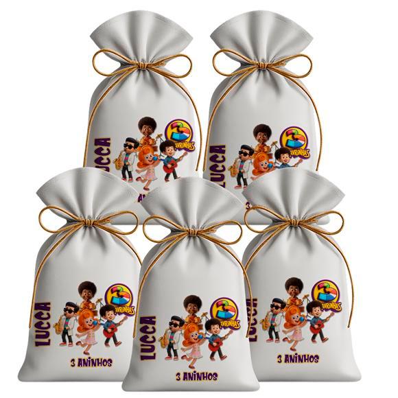 Kit 10 Saquinhos Sacolinha Lembrancinha Festa Aniversário Tecido Personalizado 3 Palavrinhas Música
