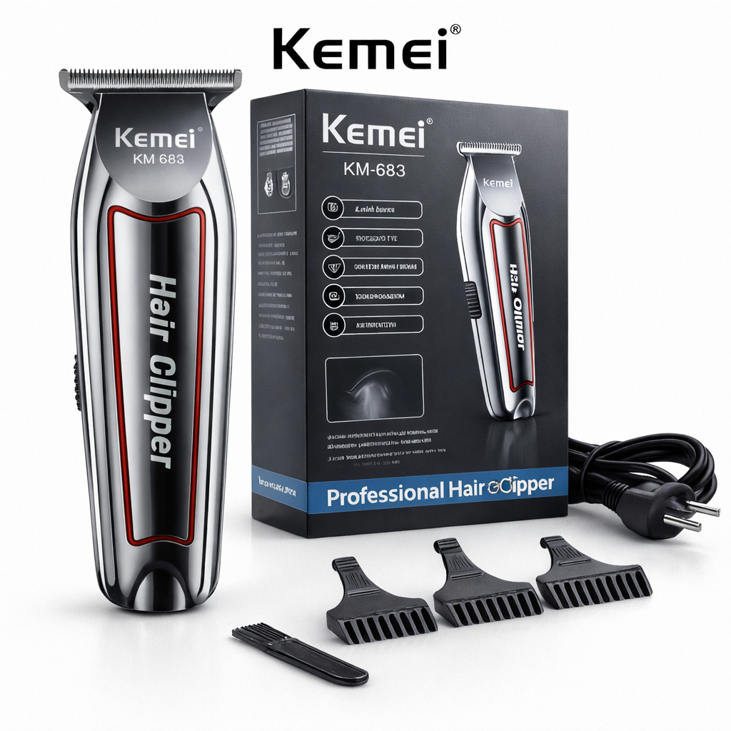 Máquina de Acabamento Kemei KM-032 Profissional Sem Fio Recarregavel+ Kit de Pentes