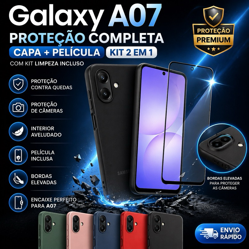 Capinha + Película Galaxy A07 4G\5G Capa Aveludada Anti Impacto Samsung Proteção Premium