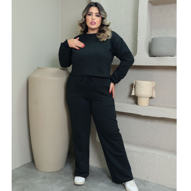 CONJUNTO PLUS SIZE MOLETOM FEMININO plus size pantalona e blusa manga longa felpado