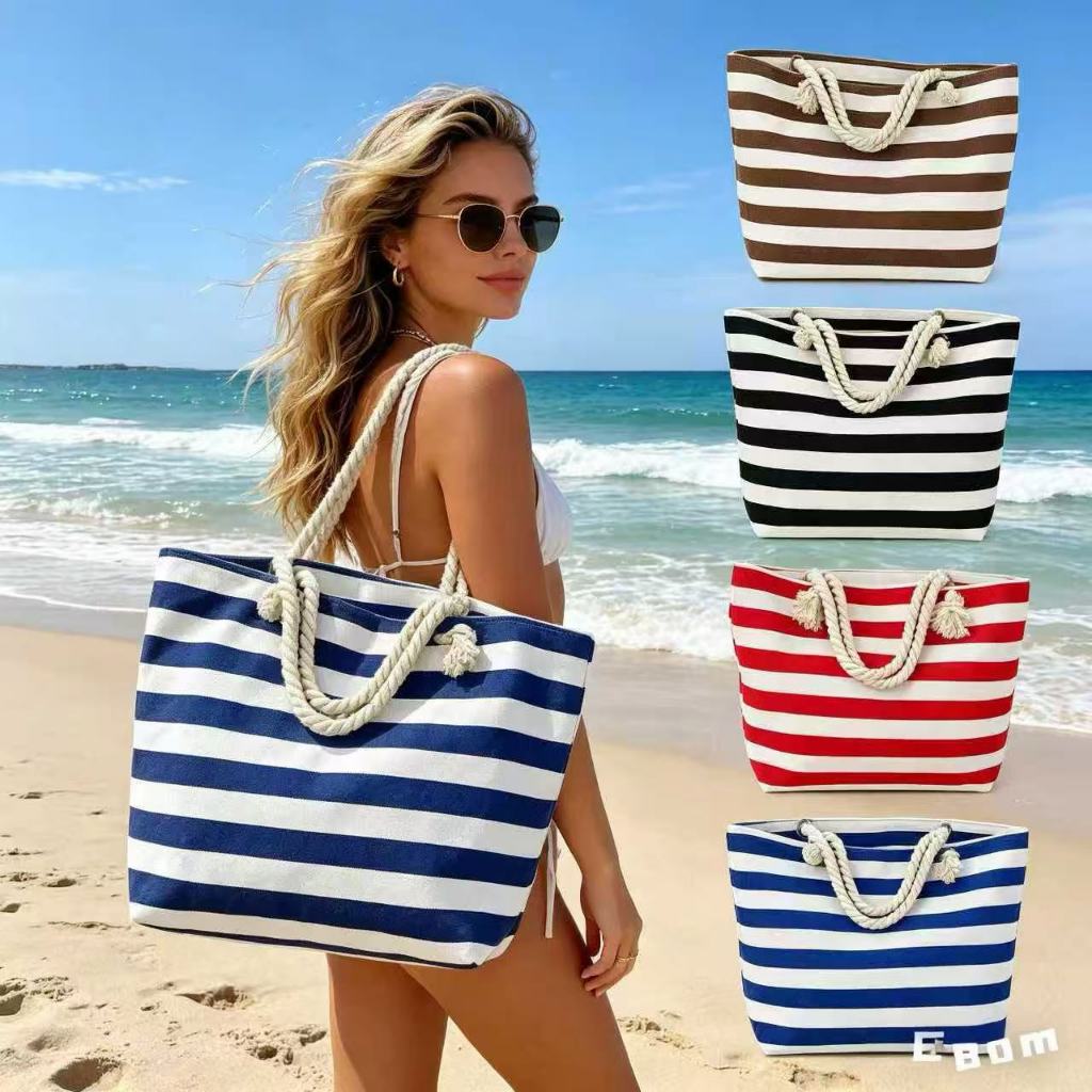 Bolsa de Praia Feminina Alça de Corda Resistente Grande Elegante Ideal para Verão e Viagem