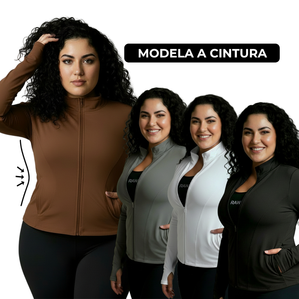 Jaqueta Fitness Plus Size Feminina Academia Zíper Manga Longa Com Dedeira