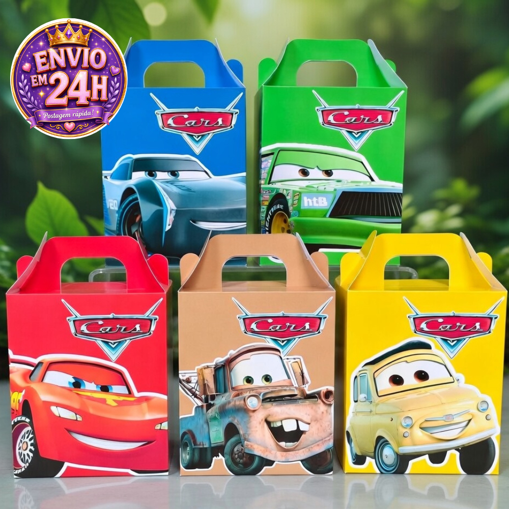 20 unid Relâmpago MCqueen - Carros Disney - Maletinha - Caixinhas - Pegue e Monte - Personalizados para Lembrancinhas
