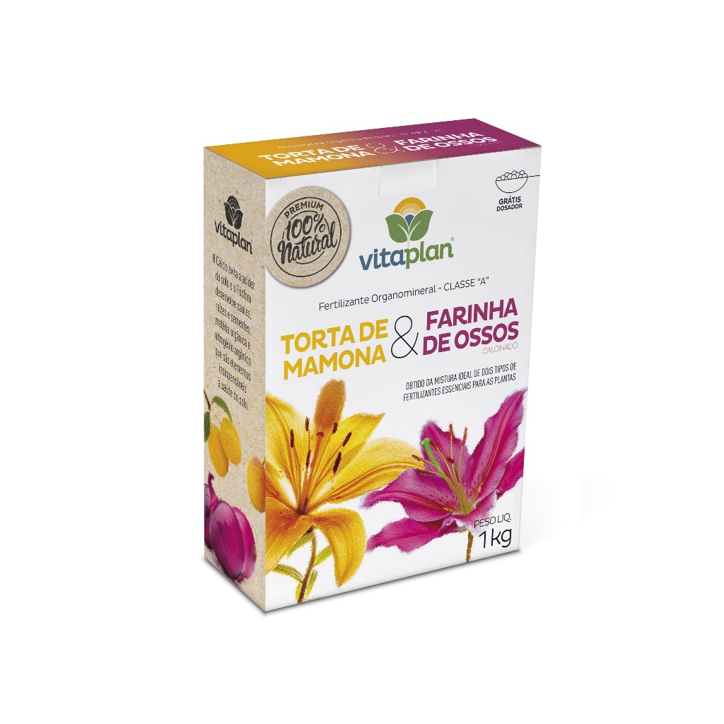 Adubo Fertilizante Torta de Mamona + Farinha de Osso Caixa 1 Kg Vitaplan
