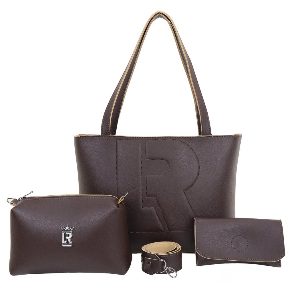 Kit Bolsa Feminina 03 Pçs Bolsa Grande sacola+Bolsa Media Transversal+Carteira Moda Tendencia+Promoção+Atacado+Lr18