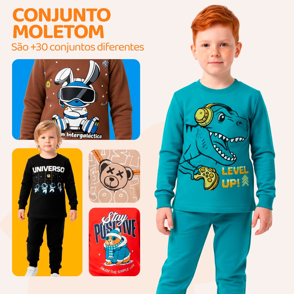 Conjunto Moletom Menino Escolha Seu Modelo, com Estampas Divertidas e Muito Conforto Infantil Bebê Masculino Inverno L08 · foto 2