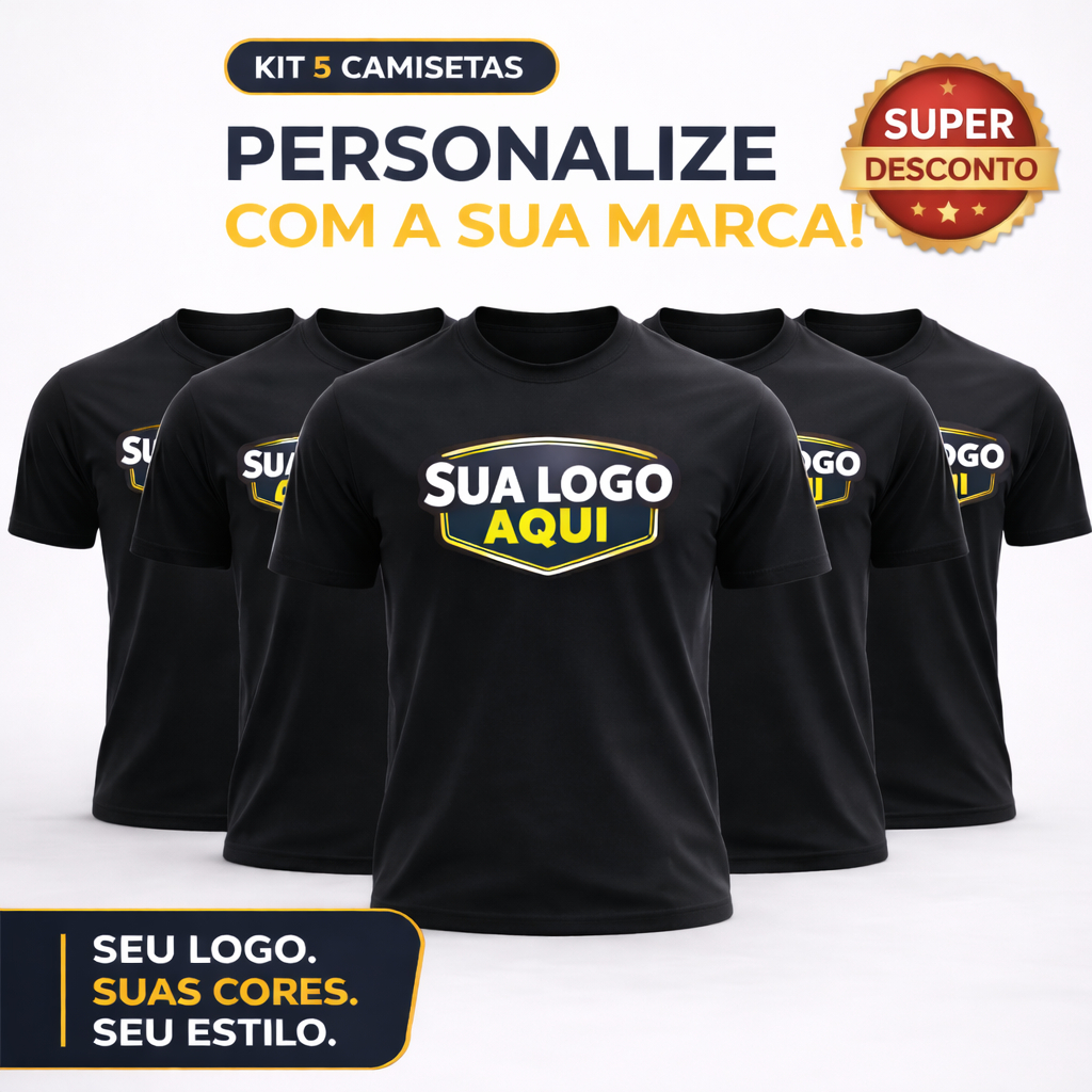KIT-5 CAMISETAS C/ESTAMPAS PERSONALIZADAS UNISSEX 100%ALGODÃO SUA ART LOGO UNIFORME OU FOTO DESEJADA
