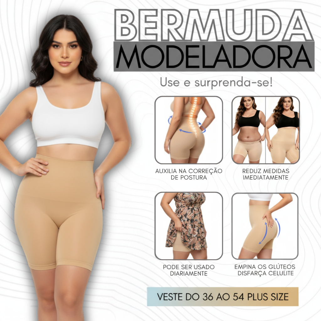 Short Cinta Modeladora 4 Barbatanas Aço -Alta Compressão Reduz Medidas -Não Enrola - Empina Bumbum em Oferta na Shopee