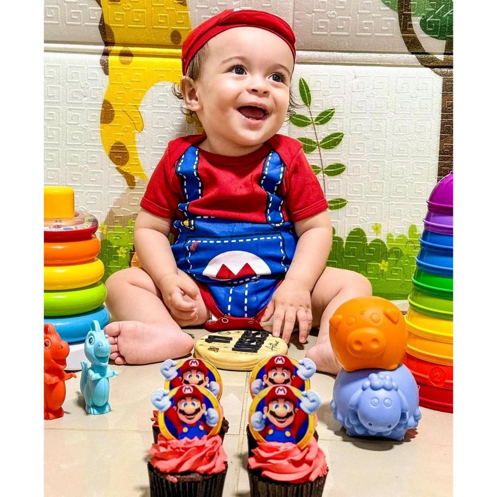 Body Mario Bros Body Temático Super Mario Body Mesversario Mario Body + Boina Mario Bros Fantasia Bebê Mario Bros