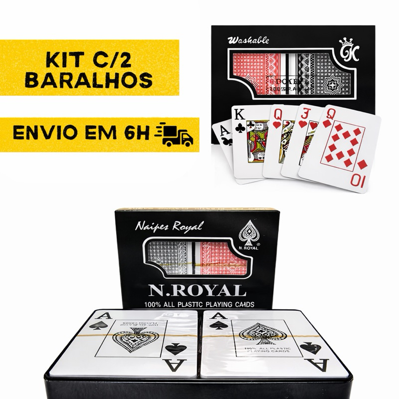 Baralho Duplo Kit c/2 100% Plástico 108 Cartas Lavável Porva D'Agua Resistente Poker Truco Tranca