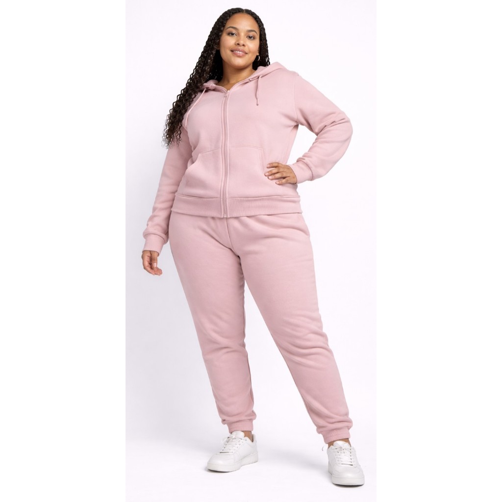 Conjunto Feminino Plus Size | Moletom Calça e Casaco | Confortável | Zíper | Inverno | Premium