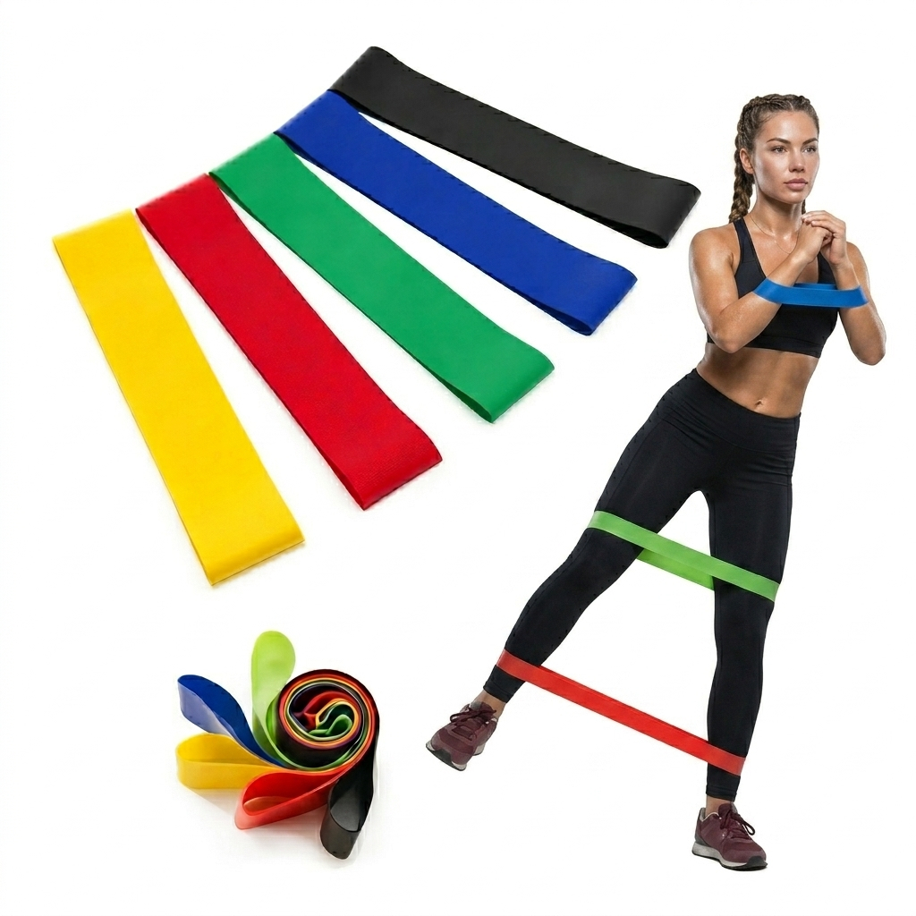 Kit 5 Elástico de Treino Mini Band + Elástico Tensão Extensor Exercício Treino Funcional Fisioterapia em Casa