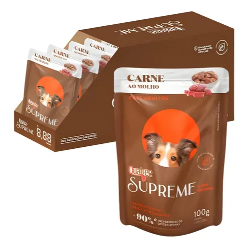 Caixa 18 UND Sachê Quatree Supreme Adulto Carne Super Premium 100 gr