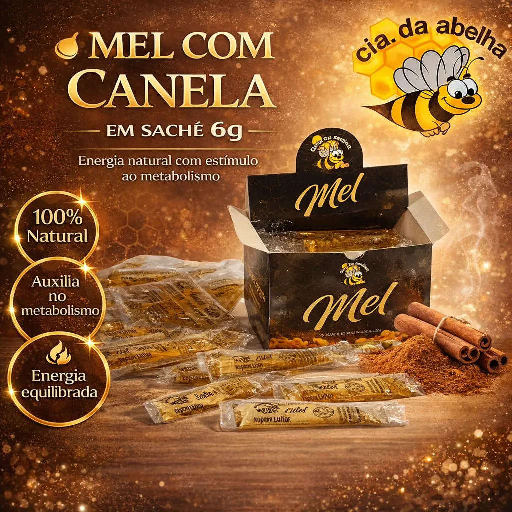 CAIXA MEL SACHE - CANELA 6g - CX 50 un. - CIA DA ABELHA