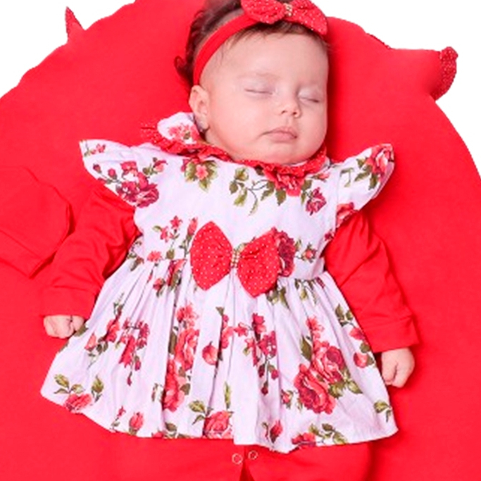 Saída Maternidade para Bebe Menina com Vestido Belinha com Faixa de Cabelo 5 pc Roupa de bebe