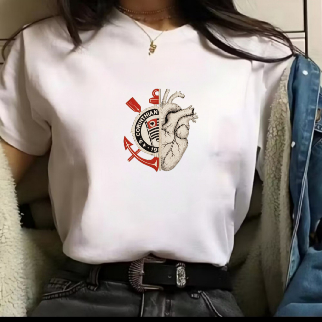Camisa Camiseta Feminino Time Do Coração Timão Blusa Lançamento 100% Algodão Corinthians