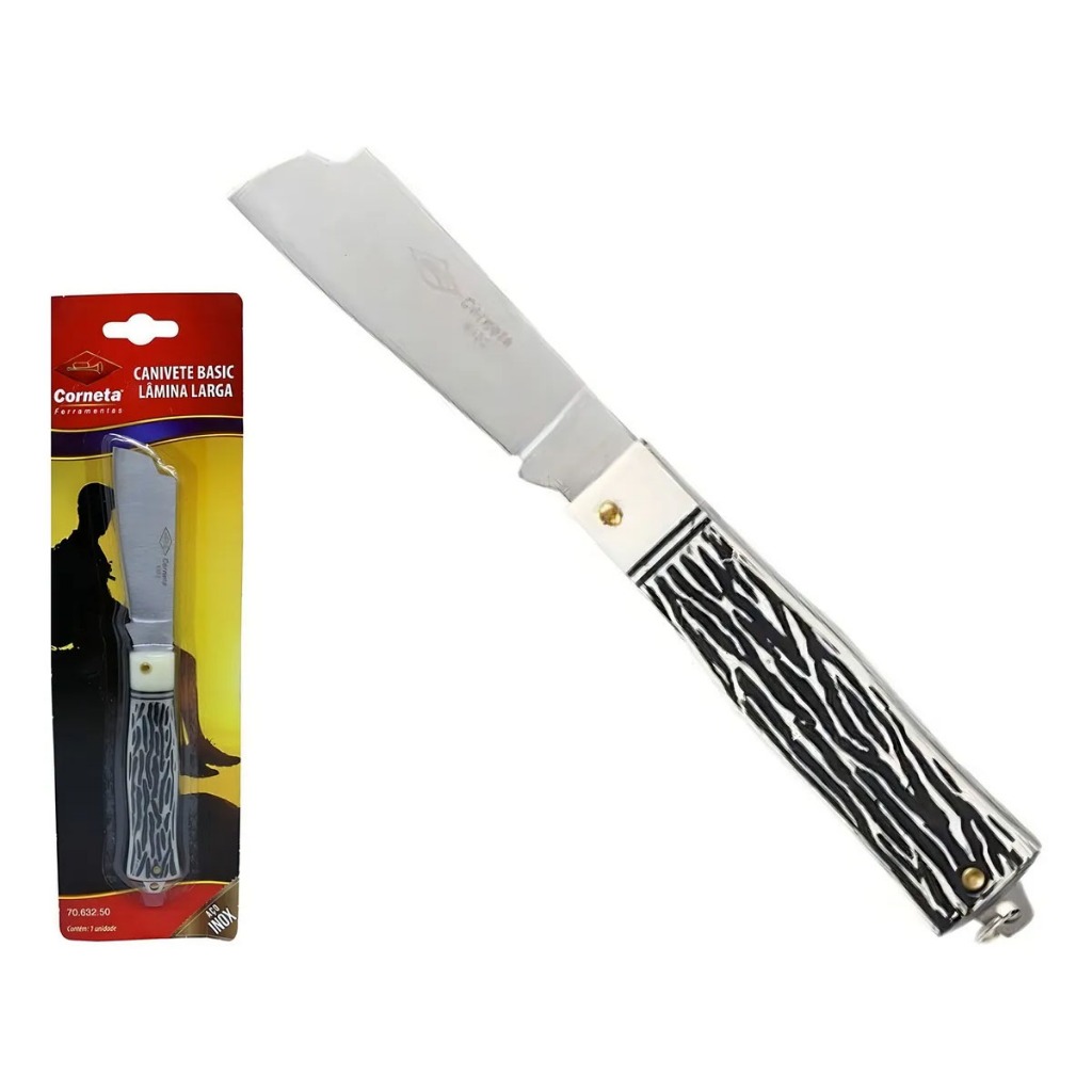 Canivete Basic Lâmina Estreita 7" Corneta Multiuso Pesca Camping