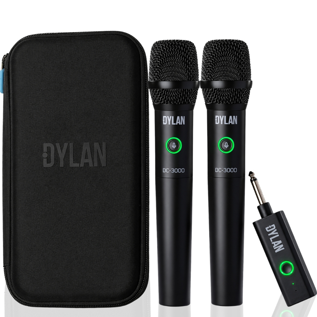Kit Microfones Sem Fio Duplo Dylan Dc3000 Profissional Plug and Play Portatil P10