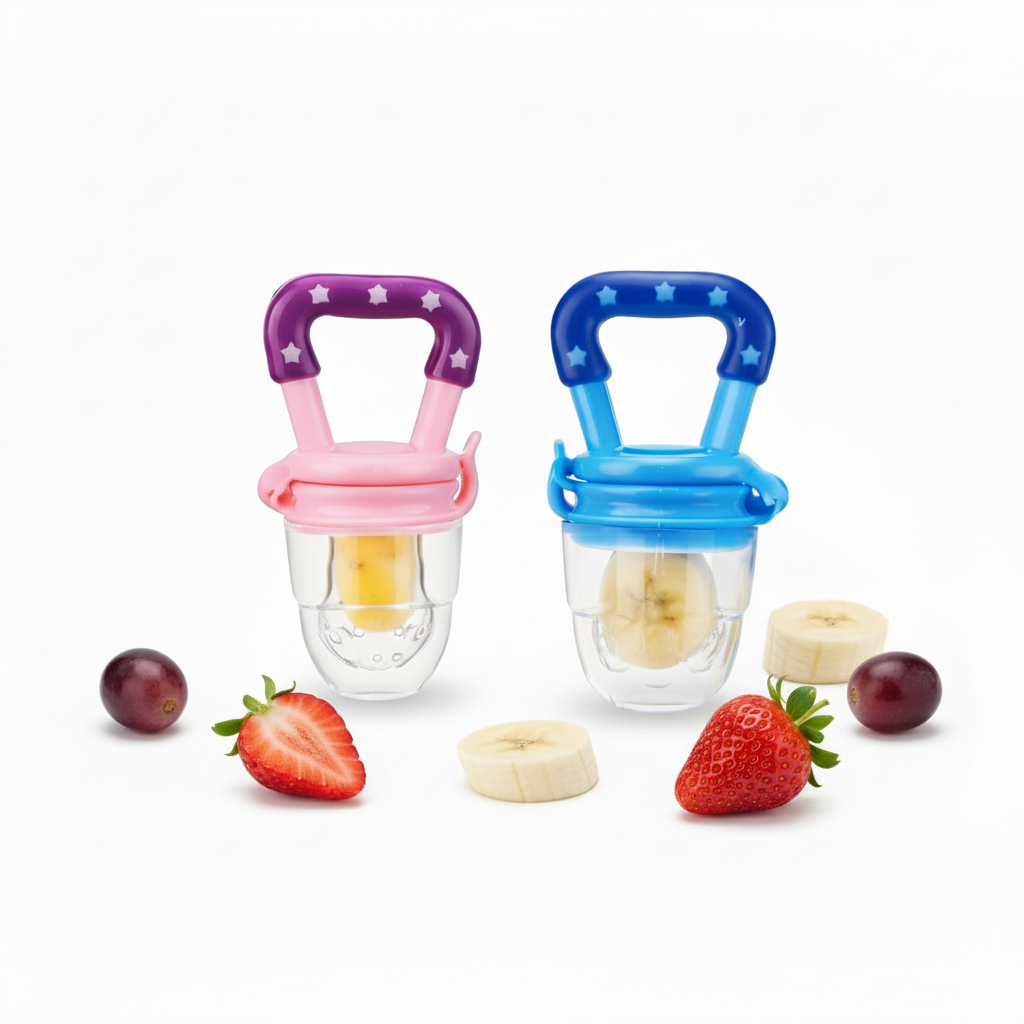 Chupeta Alimentadora Mordedor Bebê Silicone Porta Frutas Legumes Introdução Alimentar Azul Rosa
